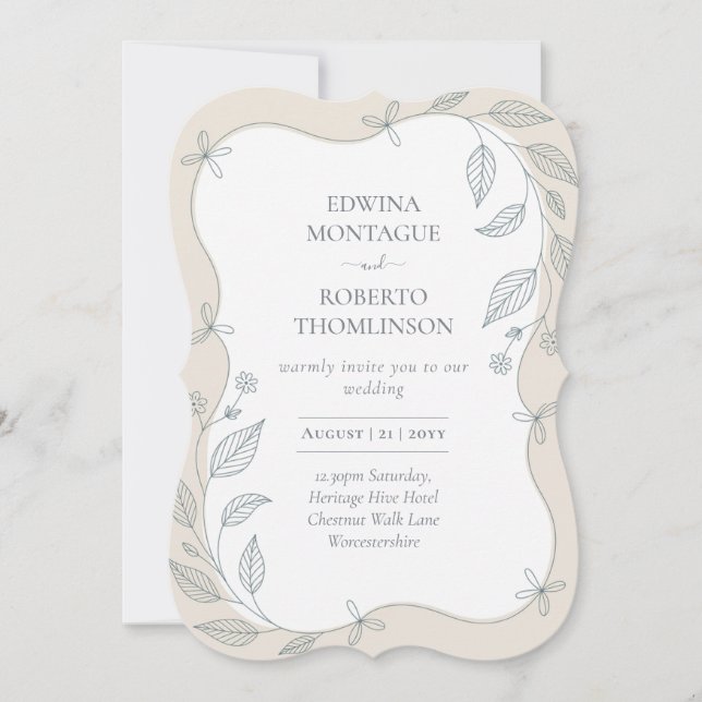 Invitation Heritage Scalloped Botanical Frame Elegant Wedding (Devant)