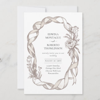 Invitation Heritage Vintage Ribbon & Peony Botanical Elegant