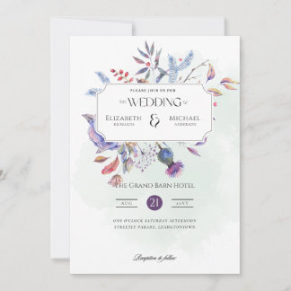 Invitation Heritage Watercolor Botanical Frame Elegant Weddin