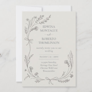 Invitation Heritage Wildflower and Ribbon Line Art Elegant We