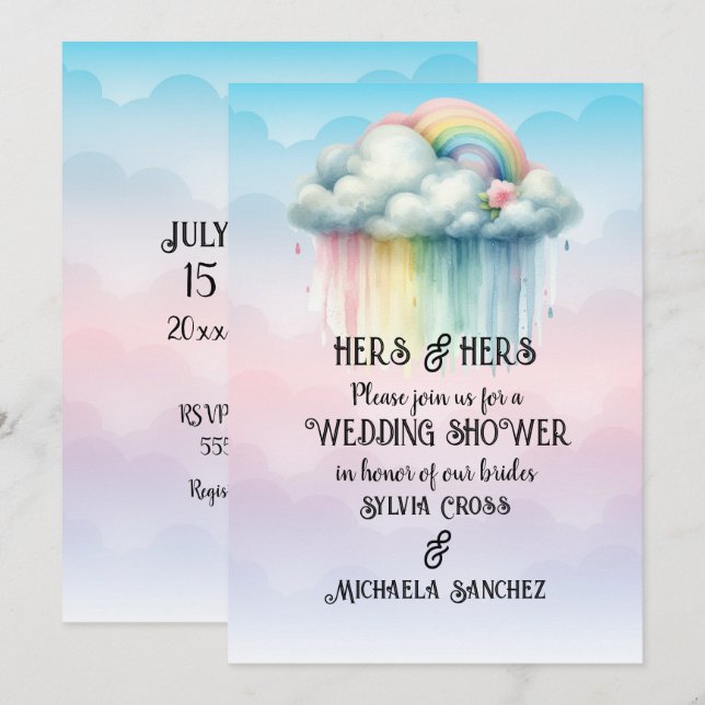 Invitation HERS & HERS Lesbian Wedding Shower (Devant / Derrière)