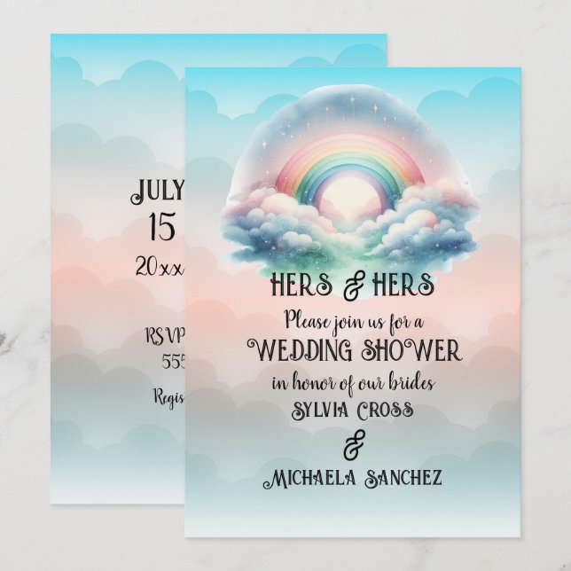 Invitation HERS & HERS Lesbian Wedding Shower (Devant / Derrière)