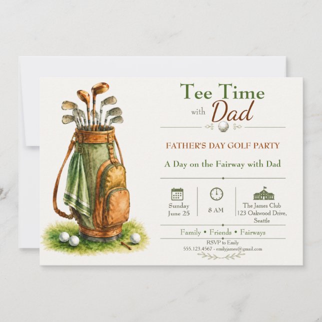 Invitation Heure de départ avec Papa Fête des Pères Golf Part (Devant)
