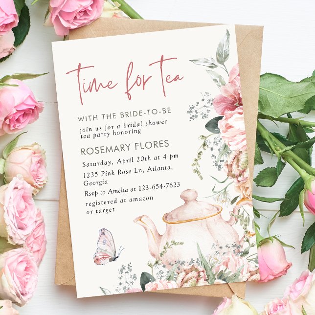 Invitation Heure De La Fête des mariées Florale Du Tea Boho (Créateur téléchargé)