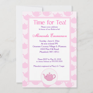 Invitation Heure de la Fête des mariées Tea Teapot (rose) 5x7