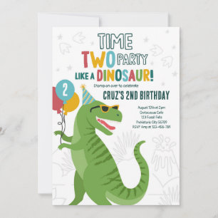 Invitation Heure Dinosaure à deux parties T-Rex 2e fête d'ann