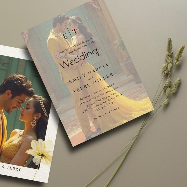 Invitation Heure d'or Gravure superposition photo et Mariage  (Créateur téléchargé)