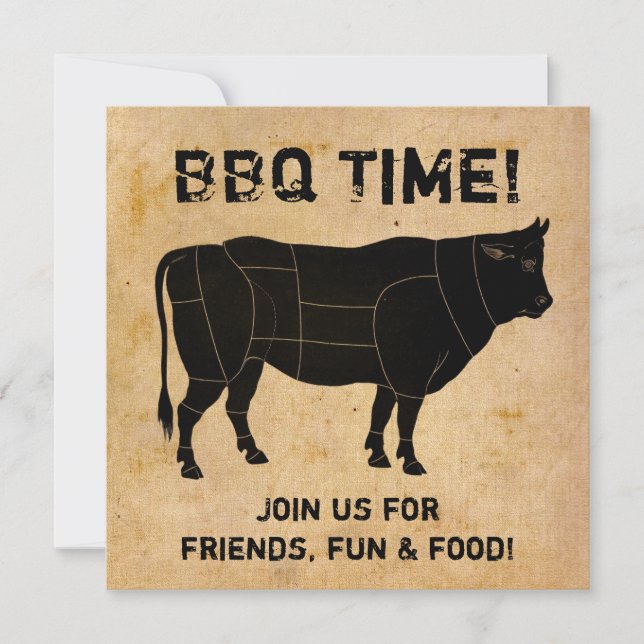 Invitation Heure du barbecue ! (arrière - plan de papier en d (Devant)