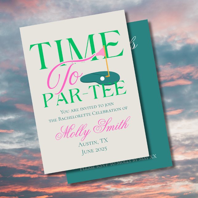 Invitation Heure du match de golf - Bachelorette ludique à th (Time to Part-Tee golf invite with modern font – perfect for engagement or bridal celebrations!
)