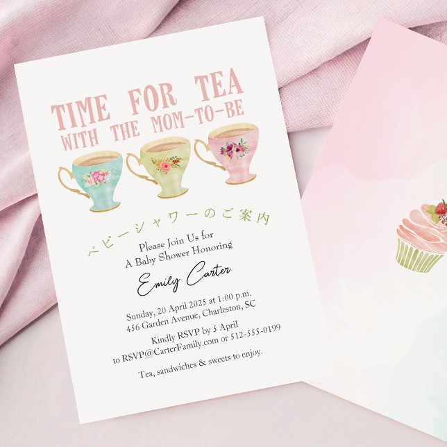 Invitation Heure du Tea Baby shower Teacup Pastel Whimsical (Créateur téléchargé)
