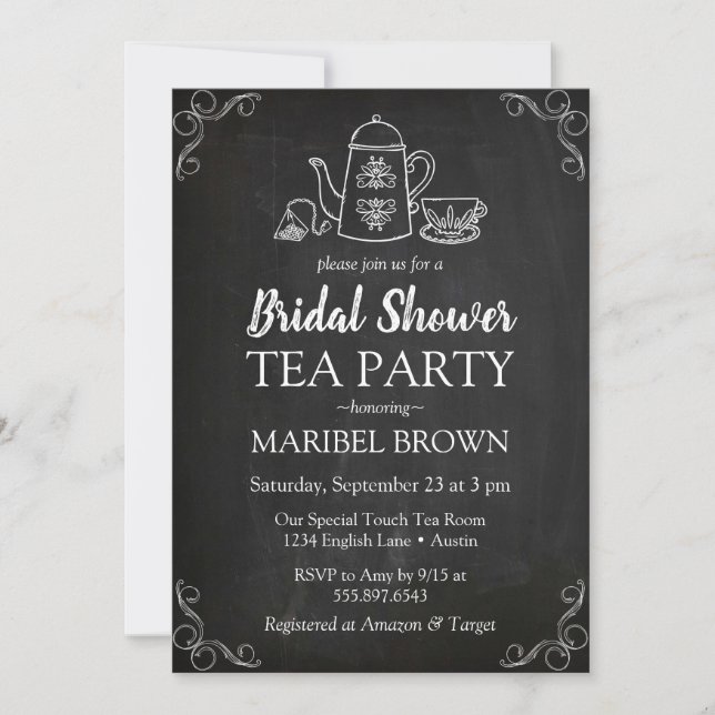 Invitation Heure du thé de la Fête des mariées de tableau noi (Devant)