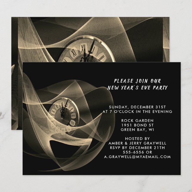 Invitation Heure pour une soirée de réveillon Sepia Look, ZPR (Devant / Derrière)