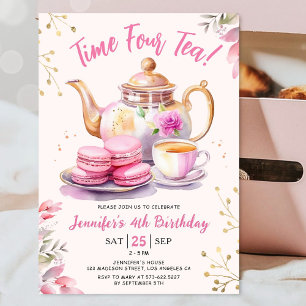 Invitation Heure Quatre Thé ! Fille rose 4e anniversaire Tea 