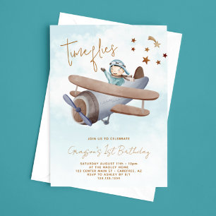 Invitation Heure Vol Avion Bleu 1er Anniversaire