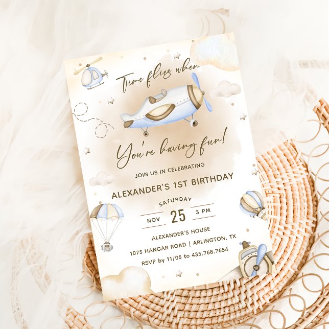 Invitation Heure Vol avion première fête d'anniversaire (Créateur téléchargé)