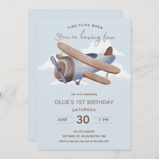 Invitation Heure vol Vintage voyage premier anniversaire
