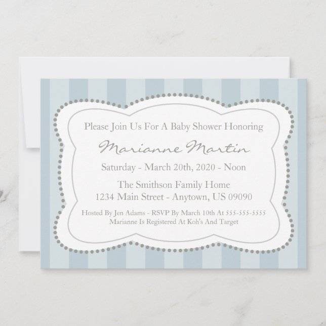 Invitation heureuse de baby shower de rayures (Devant)