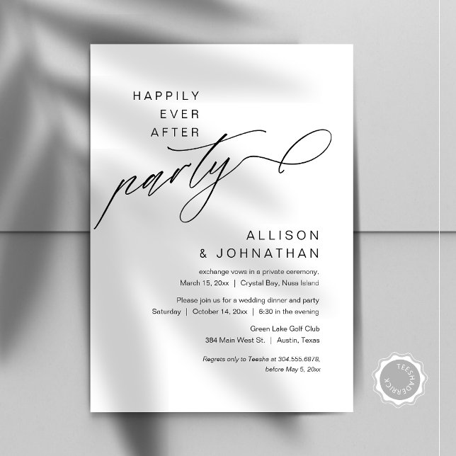 Invitation Heureusement Après La Fête, Elopement Mariage Mode (Happily Ever After Party, Modern Minimalist Wedding Elopement Invitation, Instant Digital Download)