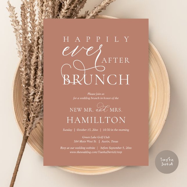 Invitation Heureusement Jamais après Brunch Post Mariage Célé (Happily Ever After Brunch Post Wedding Celebration Invitation Card, PDF, in Terracotta Earthy)
