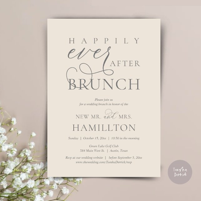 Invitation Heureusement Jamais après Brunch Post Mariage Célé (Happily Ever After Brunch Post Wedding Celebration Invitation Card, PDF, in Dark Grey and Cream)