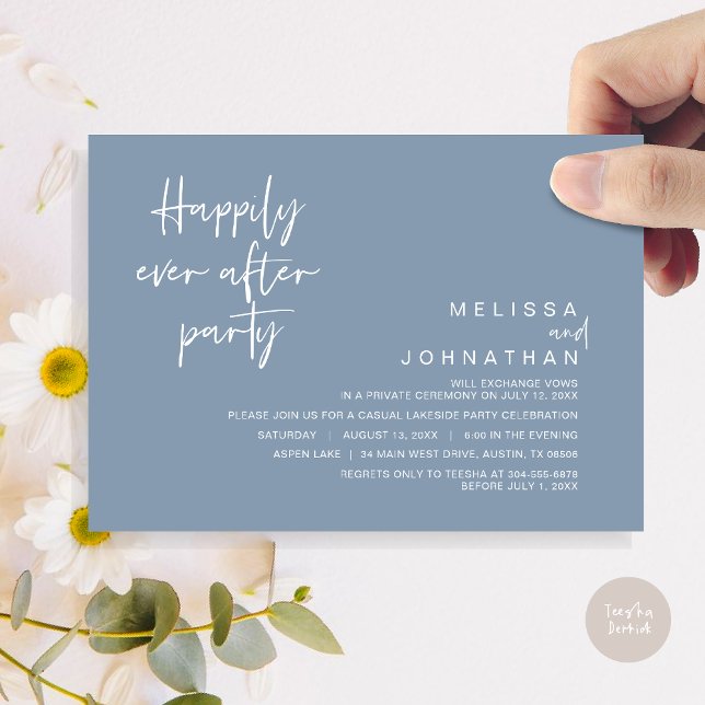 Invitation Heureusement Jamais Après La Fête De Mariage, Dust (Happily Ever After Party Invitation Card, PDF, Modern Wedding Elopement, in Dusty Blue)