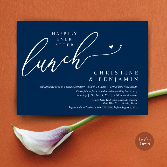 Invitation Heureusement Jamais Après La Fête Du Déjeuner De L (Happily ever After Lunch Invitation Card, PDF, Post Wedding Elopement, In Navy Blue)