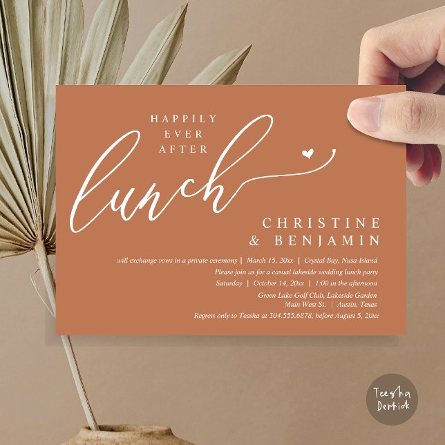 Invitation Heureusement Jamais Après La Fête Du Déjeuner De L (Happily ever After Lunch Invitation Card, PDF, Post Wedding Elopement, In Copper)