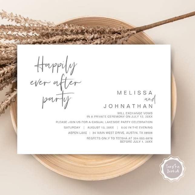 Invitation Heureusement Jamais Après La Fête Du Mariage, Gris (Happily Ever After Party Invitation Card, PDF, Modern Wedding Elopement, in Dark Grey)