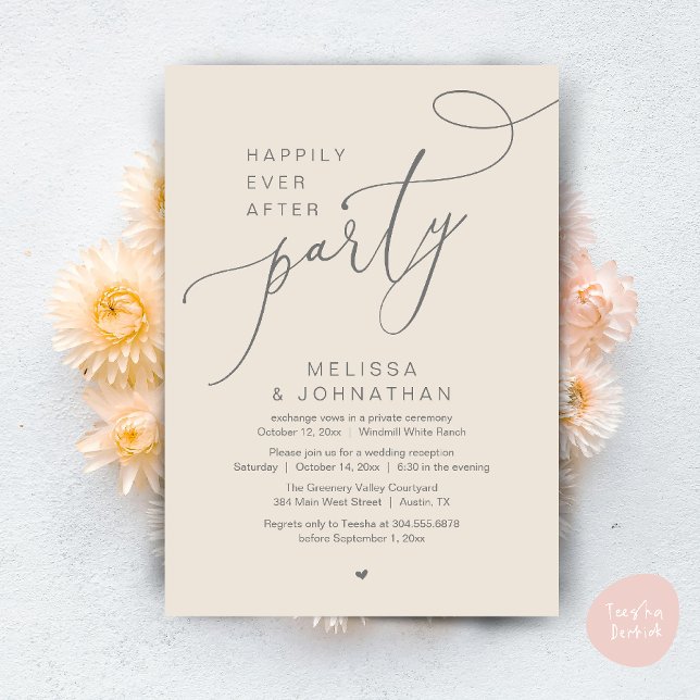 Invitation Heureusement Jamais Après La Fête Réception De Mar (Happily Ever After Party Modern Wedding Reception Dinner Brunch Lunch Invites card PDF Cream Grey)