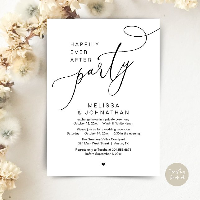 Invitation Heureusement Jamais Après La Fête Réception De Mar (Happily Ever After Party Modern Wedding Reception Dinner Brunch Lunch Invites card PDF Black White)