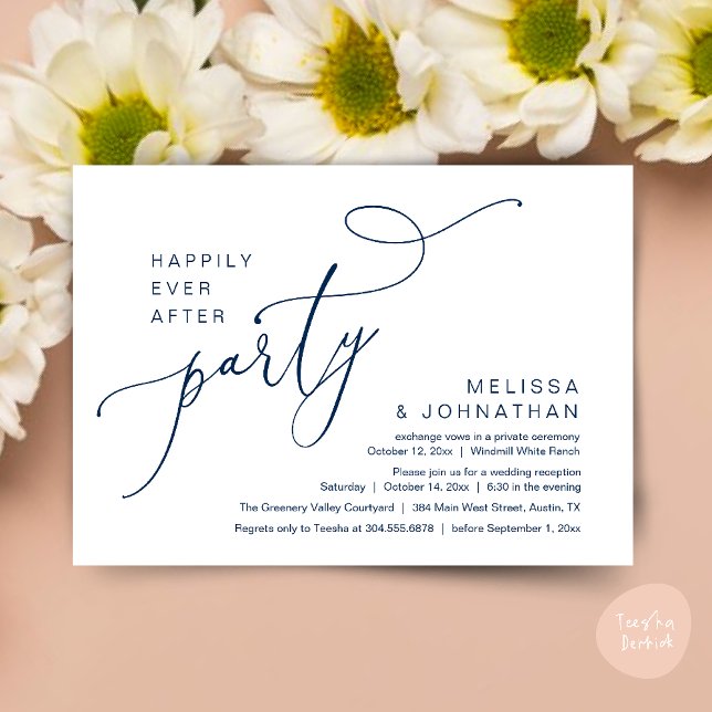 Invitation Heureusement Jamais Après La Fête Réception De Mar (Happily Ever After Party Modern Wedding Reception Dinner Brunch Lunch Invites card PDF Navy Blue)