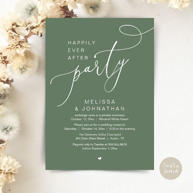 Invitation Heureusement Jamais Après La Fête Réception De Mar (Happily Ever After Party Modern Wedding Reception Dinner Brunch Lunch Invites card PDF Sage Green)