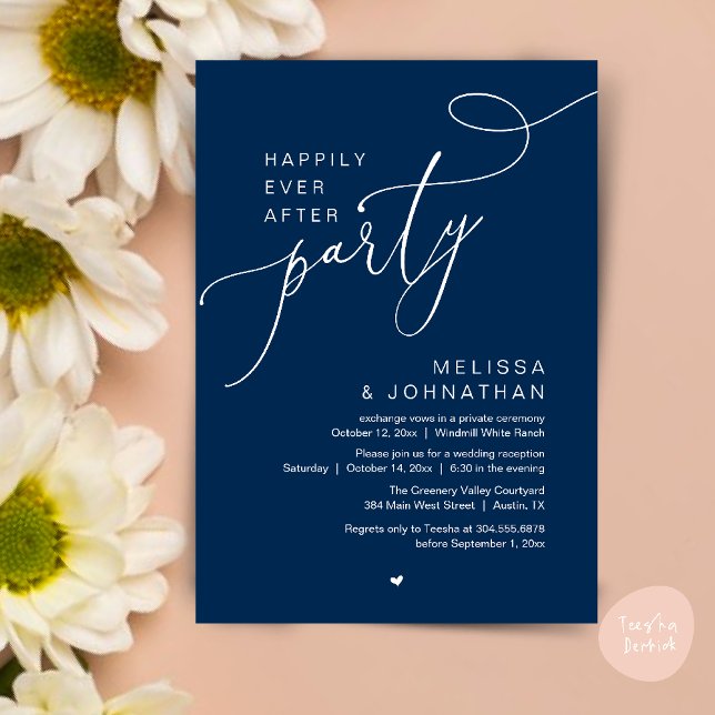 Invitation Heureusement Jamais Après La Fête Réception De Mar (Happily Ever After Party Modern Wedding Reception Dinner Brunch Lunch Invites card PDF Navy Blue)