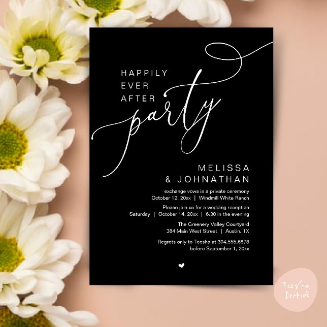 Invitation Heureusement Jamais Après La Fête Réception De Mar (Happily Ever After Party Modern Wedding Reception Dinner Brunch Lunch Invites card PDF Classy Black)