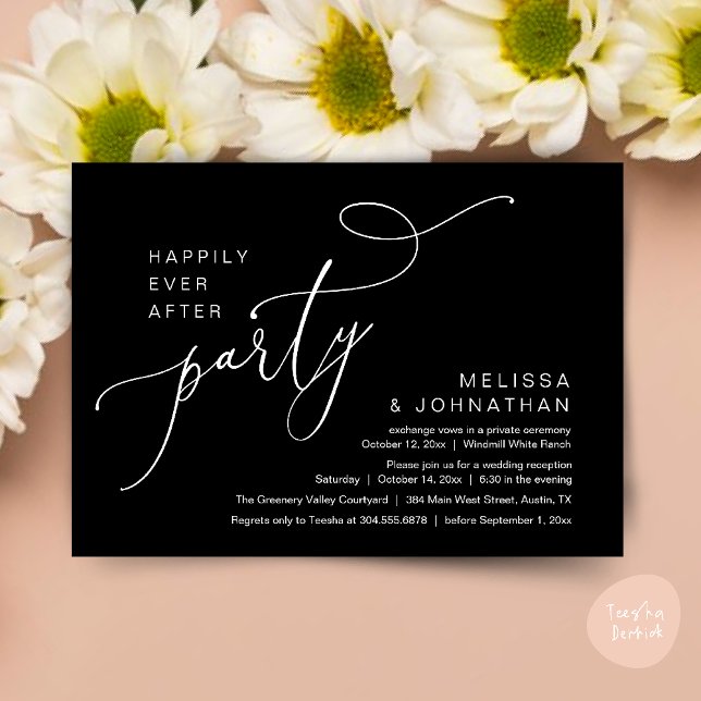Invitation Heureusement Jamais Après La Fête Réception De Mar (Happily Ever After Party Modern Wedding Reception Dinner Brunch Lunch Invites card PDF Classy Black)