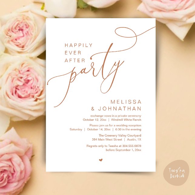 Invitation Heureusement Jamais Après La Fête Réception De Mar (Happily Ever After Party Modern Wedding Reception Dinner Brunch Lunch Invites card PDF Copper Brown)