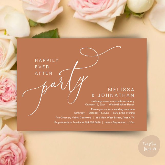 Invitation Heureusement Jamais Après La Fête Réception De Mar (Happily Ever After Party Modern Wedding Reception Dinner Brunch Lunch Invites card PDF Copper Brown)