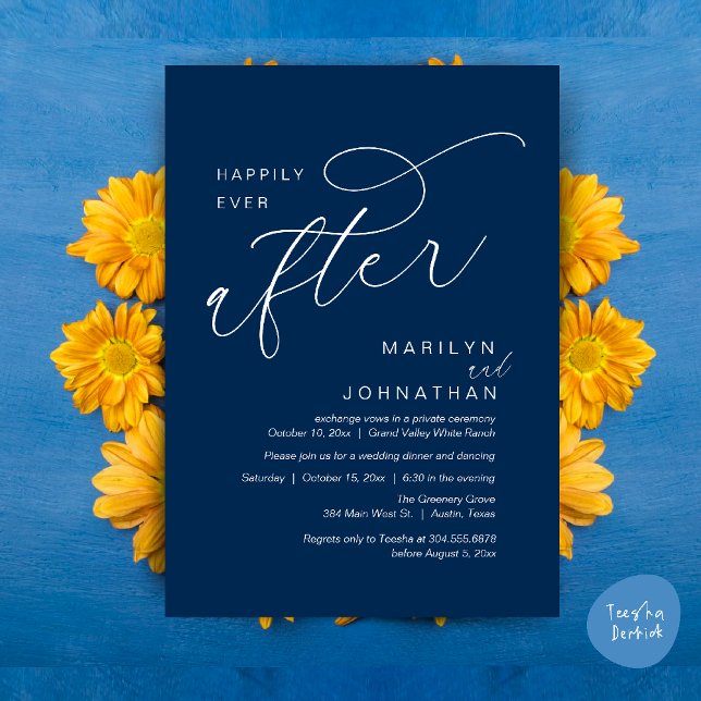 Invitation Heureusement Jamais Après Le Dîner De Soirée De Ma (Romantic Happily Ever After Wedding Dinner Party Lunch Brunch Invitation PDF Card Navy Blue)