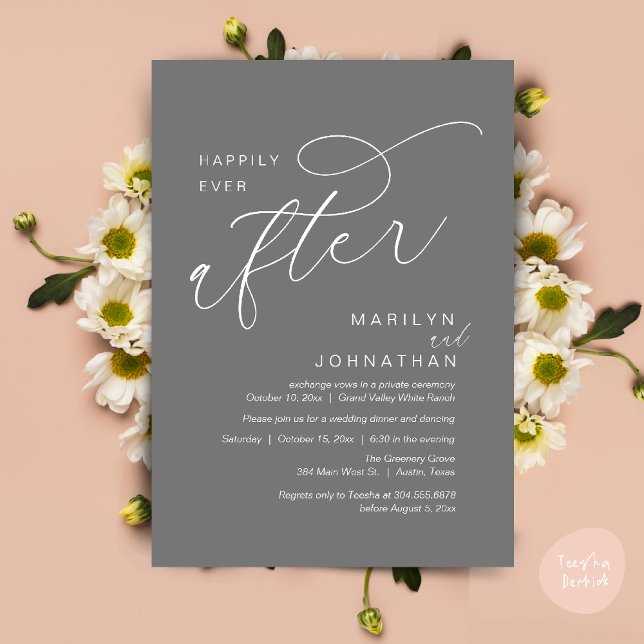 Invitation Heureusement Jamais Après Le Dîner De Soirée De Ma (Romantic Happily Ever After Wedding Dinner Party Lunch Brunch Invitation PDF Card Dark Grey)