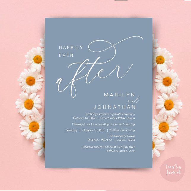 Invitation Heureusement Jamais Après Le Dîner De Soirée De Ma (Romantic Happily Ever After Wedding Dinner Party Lunch Brunch Invitation PDF Card Dusty Blue)