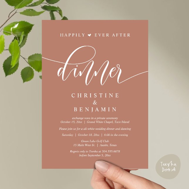Invitation Heureusement Jamais Après Le Dîner, Mariage Fête D (Happily Ever After Dinner, Wedding Party Dancing Invitation Card PDF Modern Rustic Terracotta Earthy)