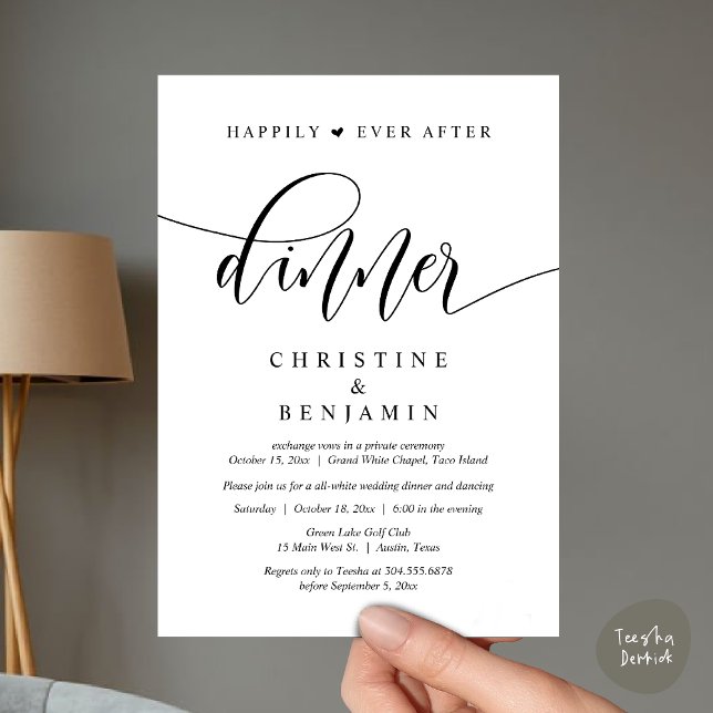 Invitation Heureusement Jamais Après Le Dîner, Mariage Fête D (Happily Ever After Dinner, Wedding Party Dancing Invitation Card PDF Modern Romantic Black White)