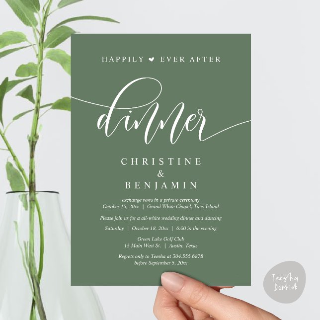 Invitation Heureusement Jamais Après Le Dîner, Mariage Fête D (Happily Ever After Dinner, Wedding Party Dancing Invitation Card PDF Modern Rustic Greenery Sage)