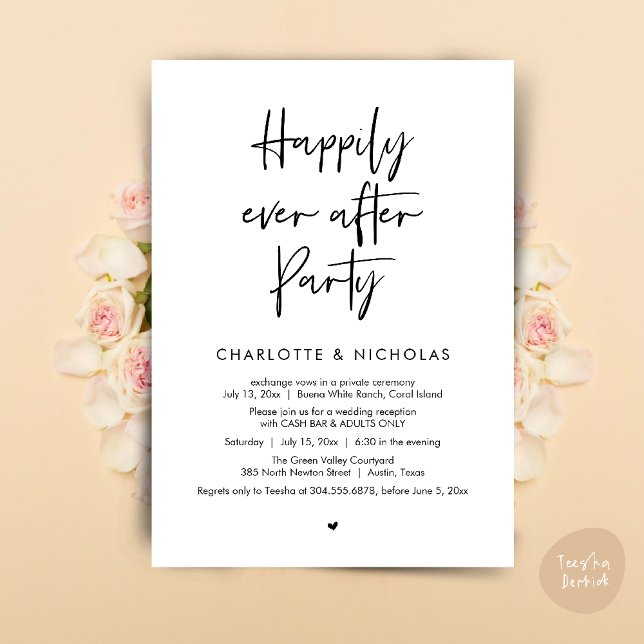Invitation Heureusement Jamais Après Le Dîner Mariage Party C (Happily Ever After Modern Dinner Wedding Reception Party Cash Bar Invitation Card PDF Black White)