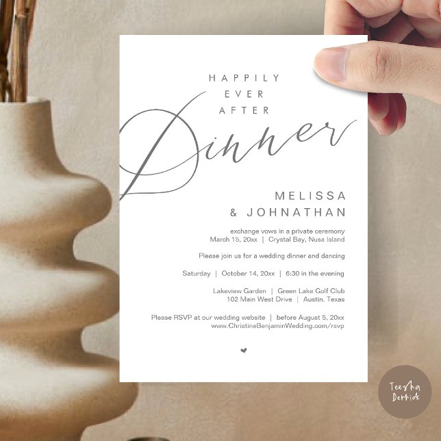 Invitation Heureusement Jamais Après Le Dîner, Soirée De Mari (Happily Ever After Dinner Invitation Card, PDF, Modern Romantic Wedding Elopement , in Dark Grey)
