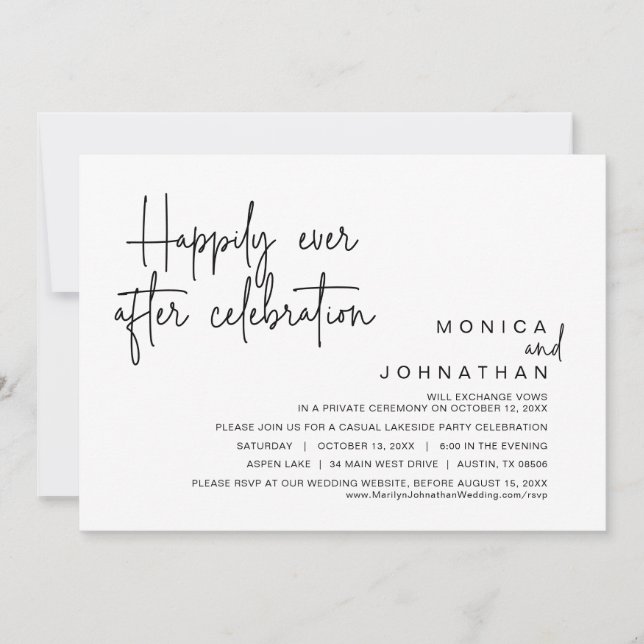 Invitation Heureusement Jamais Après, Mariage Elopement Céléb (Devant)