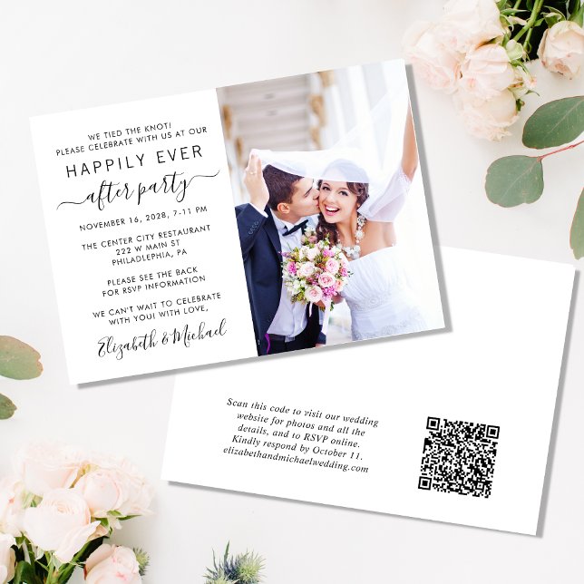 Invitation Heureusement Jamais Après Photo QR Code Réception  (An chic Happily Ever After Party all-in-one invitation for your wedding celebration)