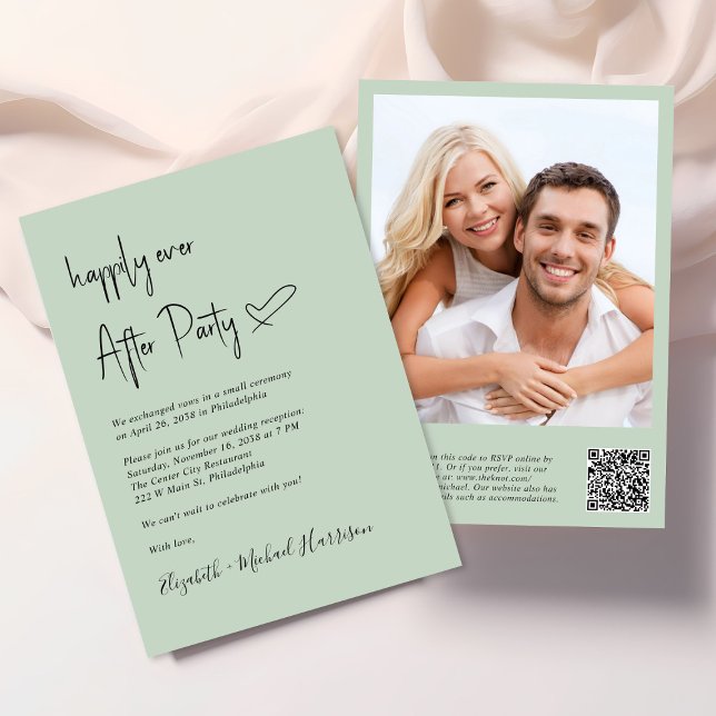 Invitation Heureusement Jamais Après Photo QR Code Réception  (An chic Happily Ever After Party all-in-one invitation for your wedding celebration)