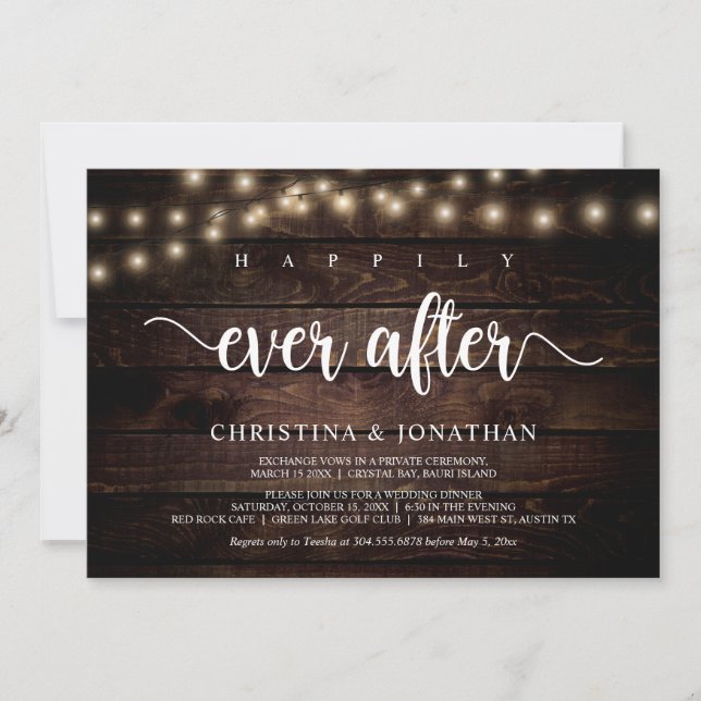 Invitation Heureusement pour toujours, Rustic Mariage Elopeme (Devant)