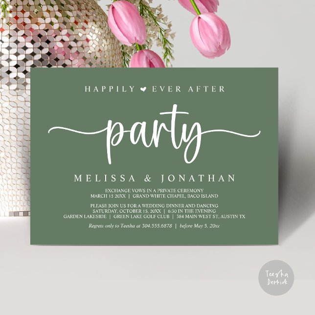 Invitation Heureusement toujours après la fête, String Lights (Happily Ever After Party, Elopement Dinner Dancing, Rustic Cottage Invitation Card PDF Greenery Sage)